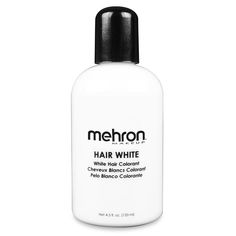 Mehron Hair White & Hair Silver Mehron Hair White & Hair Silver is water washable liquid for the temporary appearance of graying hair of all types. Available in a variety of sizes. How to use this product: Can be brushed or sponged into the hair for a silver or white effect. As the color dries, it will absorb the hair color and become darker. A second or third coat may be needed. For best results, apply additional coats over a smaller percentage of the previous coat to give realistic variation o Wash Out Hair Color, Graying Hair, White Effect, Beard Tips, Mehron Makeup, Hair Silver, Salon Names, Hair White, Beauty Salon Interior