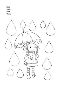 a coloring page with a girl holding an umbrella