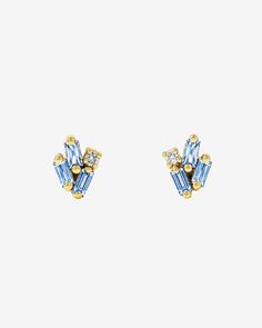 Suzanne Kalan Bold Cluster Light Blue Sapphire Studs in 18k yellow gold Blue Baguette Diamond Earrings Fine Jewelry, Light Blue Sapphire, Blue Sapphire Studs, Cluster Lights, Sapphire Earrings Studs, Sapphire Studs, Beautiful Lights, White Diamonds, Gold Rose