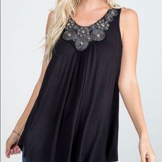 Chest 18" (Flat Measurement) Fabric: 95 Rayon And 5% Spandex Made In: Usa Stretch Embellished Black Tops, Black Stretch Embellished Tops, Black Beaded Tops For Summer, Black Beaded Summer Tops, Summer Black Beaded Top, White Sheer Top, Womens Halter Tops, Floral Lace Tops, Blue Long Sleeve Shirt