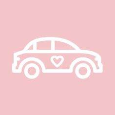 a white car with a heart on it's hood is shown against a pink background