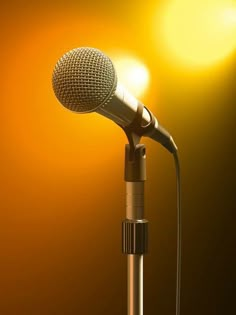 a microphone on a stand with spotlights in the backgrounge background, 3d illustration