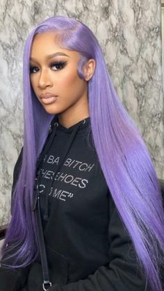 Purple Lace Front Wig, Purple Lace Front, Black Women Hair Color, Girl With Purple Hair, Lavender Hair Colors, Light Purple Hair, Long Hair Ponytail, Frontal Wig Hairstyles, Birthday Hairstyles