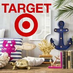 there is a sign that says target on the wall next to pillows and other decorative items