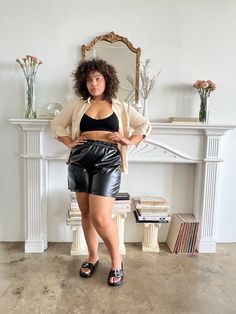 Plus Size Leather Elastic Waist Shorts Plus Size Bottoms -2020AVE Black Shorts With Elastic Waistband For Fall, Plus Size Leather, Elastic Waist Shorts, Leather Shorts, Casual Outfit, Elastic Waist, Casual Outfits, Faux Leather, Hand Wash