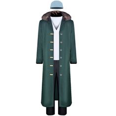 One Piece Anime Style Costume For Winter Themed Events, Winter Anime Costume For Themed Events, Fitted Winter Anime Costumes, Fitted Anime Costumes For Winter, Winter Anime Style Fitted Costumes, Green Cosplay Costume For Halloween Themed Events, Winter Long Sleeve Cosplay Costume For Fantasy Events, Long Sleeve Costumes For Winter Fantasy Events, Fitted Green Cosplay Costume For Halloween