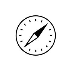 a black and white compass icon on a light gray background with the word time written below it