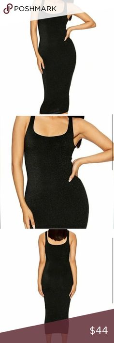 Naked Wardrobe Black Sparkle Tank Midi Bodycon Dress ASO Kylie Jenner- Sz 1X Wardrobe Black, Midi Bodycon Dress, Naked Wardrobe, Exclusive Dress, Black Sparkle, Bodycon Midi, Midi Dress Bodycon, Kylie Jenner, Scoop Neckline