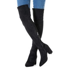 Wrap your legs in fashionable luxury with these Thigh High Suede Stretch Boots. Crafted from premium suede, this silhouette wraps your legs in a comfortable fit that stretches to ensure a perfect fit. Enjoy enhanced style and comfort and make a statement wherever you go. 100% Suede Rubber sole Shaft measures approximately Above the Knee from arch Heel measures approximately Block Heel" Boot opening measures approximately 16 around Knee Stretches, Stretch Boots, Winter Knit Hats, Heel Boot, Block Heel Boots, How To Stretch Boots, 3 Inch Heels, Boot Accessories, Winter Knits