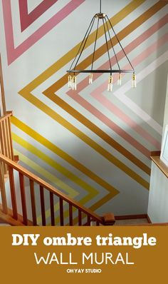 an image of a room that is painted with different colors and patterns on the wall