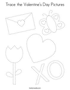 trace the valentine's day pictures worksheet for kids to learn how to draw