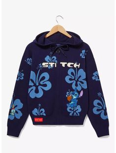 Her Universe Disney Lilo & Stitch Hibiscus Flower Stitch Knit Zippered Hoodie - BoxLunch Exclusive Stitch Lettering, Stitch Things, Flower Stitch, Plus Size Disney, Tee Bag, Allover Design, Her Universe, Lilo Stitch, Tropical Style