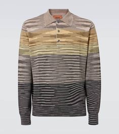 Find MISSONI Striped Wool Polo Sweater on Editorialist. Material: 100% wool. Care instructions: hand wash. Made in Italy. Designer color name: Yellow and Brown Tones. Collar: polo collar. Hem: ribbed. Cuff: ribbed. Designer Beige Wool Sweater, Designer Wool Long Sleeve Tops, Designer Long Sleeve Wool Top, Designer Multicolor Winter Sweater, Multicolor Wool Tops For Fall, Multicolor Wool Top For Fall, Brown Tones, Polo Sweater, Long Sleeve Polo Shirt