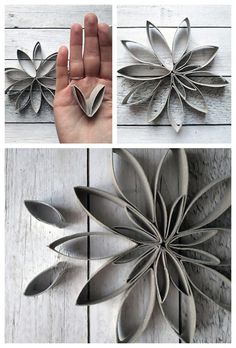 four different pictures of flowers made out of paper