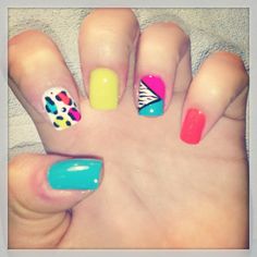 1990 Nail Designs, 80s Nail Colors, 1990s Nails, 80s Themed Nail Art, 80s Neon Nails