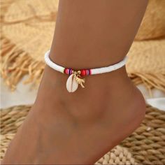 Anklet Shell Palm Tree Pendant White And Multi-Colored Polymer Clay Beads Nwt Stretchy Pull-On Style Thank You For Visiting! B Cute Beach Jewelry, Clay Bead Anklet, Coconut Girl Jewelry, Collar Conchas, Ankle Bracelets Diy, Embellished Fashion, Preppy Jewelry, Beaded Ankle, Beaded Anklet