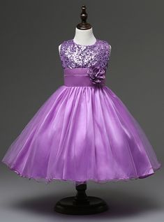 Silhouette:a-line Hemline:floor length Neckline:scoop Fabric:organza Sleeve Style:sleeveless Color:purple Back Style:zipper up Embellishment:flower sequins Purple Dresses Kids, Kids Prom Dresses Purple, Cotton Flower Girl Dress, Flower Girl Dresses Knee Length, Sequin Flower Girl Dress, Purple Flower Girl Dress, Sleeveless Flower Girl Dresses, Girls Ball Gown