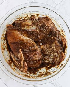 the meat is cooked and ready to be served in the bowl on the counter top