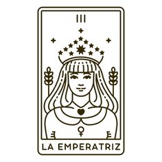 the emperor tarot card in black and white, with stars above her head on top