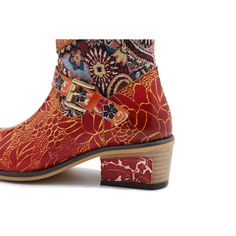 Retro Handmade Floral Embossed Boots – superladystar Red Bohemian Boots For Fall, Traditional Winter Boots, Boot Design, Brass Buttons, Designer Boots, Shoe Size Chart, Synthetic Fiber, Design Inspo, Trend Setter