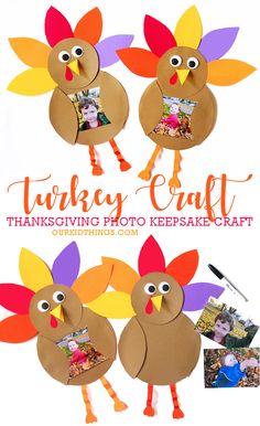 three turkey crafts made out of paper with the words turkey craft thanksgiving photo keepscraft