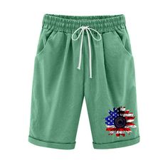 a green shorts with an american flag on it