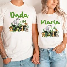 two people wearing matching tshirts that say papaa and mama are the one