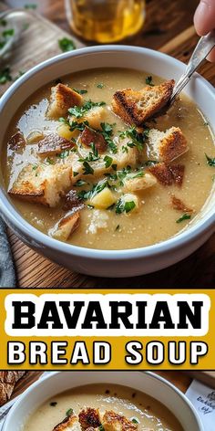 This Bavarian Bread Soup is a comforting bowl of goodness! Made with crusty bread and infused with German flavors, it’s the perfect meal to enjoy on a cozy evening. 🥖🍂 Get the recipe for an authentic taste of Bavaria! #BavarianFood #SoupRecipe #FallComfort #WarmAndCozy #HomemadeSoup #GermanCuisine