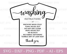 a t - shirt with the words washing instructions in black and white, on a pink background