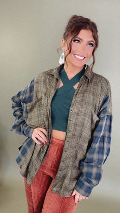 The Acid Washed Button Down Flannel in Green is a trendy and versatile addition to your wardrobe. This button-down flannel offers a stylish and relaxed look in a unique acid-washed green color. This flannel adds a touch of contemporary style to your outfit. Multi-colored patchwork Variations in prints Functional button and pockets Fabric: 100% Cotton Oversized Fit Imported Model Specs: Emily is wearing a size small in the photo.How will this item fit you? Check out our MODEL SPECS (Typical Sizing - Karli: S-Size 5/26 - 5ft 2in, Emily: S-Size 3/25 - 5ft 5in, Syd: L/XL- Size 15/ - 5ft 8in)Need help with sizing? No problem! Join our VIP group on Facebook, Everyday Chic Boutique VIP Insiders to chat directly with our team and other customers just like you.Packaged with love and shipped from ou Flannel Button-up Tops For Casual Gatherings, Trendy Button-up Flannel Shacket, Green Long Sleeve Flannel Shirt With Button Closure, Fall Flannel Shirt With Button Closure, Green Cotton Button-up Flannel Shirt, Button-up Flannel Shacket, Green Button-up Flannel Shirt, Green Flannel Shirt With Button Closure For Fall, Green Collared Flannel Shirt For Fall