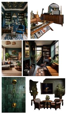 a collage of different rooms with furniture and decor