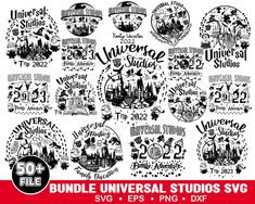 bundle of universal studios svg and dxf designs for the disney world logo