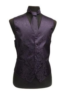 Elegant Satin Vest For Formal Occasions, Elegant Black Tie Vest, Elegant Sleeveless Vest For Black Tie Events, Elegant Sleeveless Vest For Black Tie, Elegant Fitted Vest For Groom, Purple Black Wedding, Deep Purple Wedding, Coordinate Outfits, Goth Prom