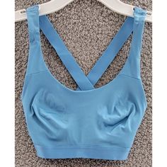 B.Tempt'D By Wacoal B.Active Sport Crop Women'S Xs Sky Blue Scoop Neckline + B.Tempt'd By Wacoal B.Active Sport Crop Women's Xs Sky Blue Scoop Neckline Pullover Retail $35.00 This B.Tempt'd By Wacoal B.Active Sport Crop Is Perfect For Women Who Want To Maintain An Active Lifestyle. With A Scoop Neckline And Strappy Accents, This Sports Bra Offers Full Coverage And Low Support Level For Any Performance Or Activity. Made Of Blended Fabric, It Features Compression And Is Hand Wash Only. I Blue Top With Medium Bust Support For Yoga, Blue Stretch Bra For Loungewear, Blue Yoga Top With Medium Bust Support, Blue Yoga Tops With Medium Bust Support, Blue Seamless Yoga Tops, Supportive Seamless Blue Sports Bra, Blue Seamless Bra For Loungewear, Sports Seamless Blue Bra, Blue Seamless Stretch Bra