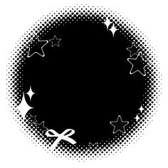 a black and white circular frame with stars