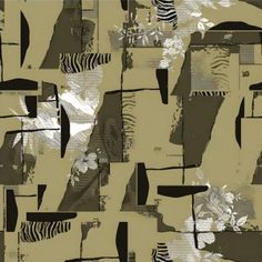 an abstract painting with zebras and flowers on the side, in shades of brown