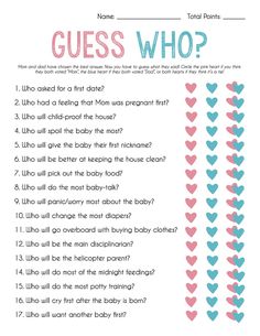 a printable guess game with hearts on the side and question marks in pink, blue, and green