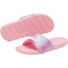 Puma Cool Cat Prismatic Slides In Peony Puma White Size 7 New! Never Been Worn! Features: Open Toe, Round Toe, Slip On Styling, Lightweight Molded Eva Outsole, Soft Molded Footbed, Durable Upper Size: Girls 7 Condition: New With Tags Puma Sandals, Puma Slides, White Flip Flops, Puma Kids, Shoes Puma, Black Slides