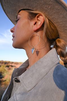 "These are the Labradorite gold hoops that every girl needs! I designed these with inverted triangles, representing the feminine of pillars of support. The labradorite represents trusting your intuition. When you do, you support yourself in every decision from an authentic, heart-centered place. Wear these gorgeous statement earrings and get ready to be complimented and wowed by the blue flash with every head turn. ▲ Labradorite gemstone triangle pendants ▲ 2\" gold plated hammered hoops ▲ Weigh Artisan Hypoallergenic Jewelry, Adjustable Hoop Jewelry For Festivals, Hypoallergenic Dangle Jewelry For Festivals, Sterling Silver Hoop Jewelry For Festival, Bohemian Round Hoop Earrings For Everyday, Everyday Bohemian Hoop Earrings, Nickel Free Bohemian Small Hoop Earrings, Bohemian Hypoallergenic Hoop Earrings For Festivals, Nickel Free Hoop Jewelry For Festivals