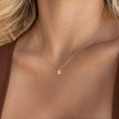 Nothing less than the best holds true with our Mini Dog Tag Initial Necklace. With pave diamonds spelling the letter of your choice, the pendant charm is small and elegant. Give this personalized jewelry piece as a way to show you remember even the little things in life. Material: High Quality Solid 925 Sterling Silver Finish: 18K Gold Featuring a ~7mm x 5mm Tag Pendant Necklace, adjustable from 16 to 18 inches Part of the Golden Goddess Collection SKU: RR-NR159 Tiny Initial Pendant Necklace For Gift, Golden Jewelry Necklace, Gold Small Necklace, Dainty Gold-plated Initial Charm Necklaces, Gold Tiny Initial Pendant Jewelry, Dainty Initial Pendant Necklace, Tarnish Resistant, Minimalist Gold-plated Initial Pendant Jewelry, Small Initial Necklace, Hold Necklaces