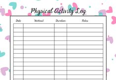 the physical activity log is shown with hearts