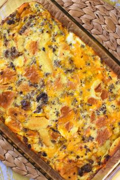 a casserole in a glass dish on a table