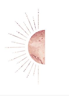 a pink moon with rays coming out of it's side on a white background