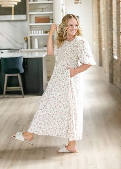 The Kayleen Smocked Bodice Maxi Dress is an Inherit Design is inspired by femininity and honor that is our Biblical calling. It features a modest square neckline and smocked bodice perfect for nursing mama's and all day comfort! Made from breathable material in a maxi length, with side pockets to hold ALL the things! Wear the Kayleen to the next wedding on your calendar, to church, or for family photos! Style | Maxi Dresses Color | Pink SIZING TIPS Fit | Semi-Fitted Stretch | Mid-Stretch Model | Professional Wardrobe, School Dresses, Church Dresses, Style Maxi Dress, Transitional Style, Natural Fabrics, Fabric Collection, Skirt Top, Square Neckline