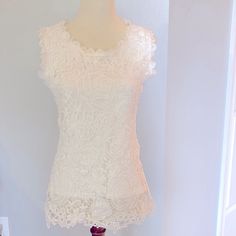 Nwt Chicwish Crochet Overlay Sleeveless Blouse Size Xs Lining Is 20 Inches Long Overlay (In Front) Is 23 Inches Long - Great For Tucking Sleeveless Tank Top With Lace Patchwork, Feminine Lace Patchwork Tank Top, Fitted Sleeveless Tank Top With Lace Patchwork, Chic White Lace Patchwork Tank Top, Party Sleeveless Crochet Top With Lace Trim, Chic White Tank Top With Lace Patchwork, Fitted Lace Trim Tank Top, White Sleeveless Tank Top With Lace Patchwork, Sleeveless Lace Tank Top With Lace Patchwork