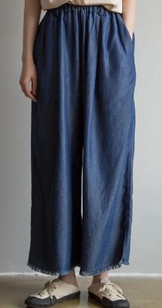 Summer Silk Denim Women Wide Legs Pants Summer Wide Leg Full Length Pants, Summer Long Wide Leg Pants, Summer Baggy Wide-leg Jeans, Baggy Wide-leg Summer Jeans, Baggy Wide Leg Jeans For Summer, Linen Wide-leg Jeans With Pockets, Linen Wide-leg Jeans, Summer Wide Leg Denim Pants, Wide-leg Linen Jeans With Pockets