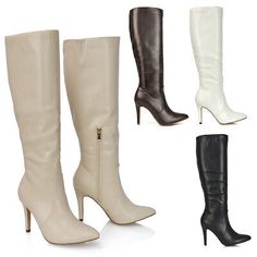 Trendy Fashion Womens Knee High Boots Ladies Stiletto Heel Calf Formal Party Pointed Size 3-8, Women Shoes Fitted Beige Boots For Party, Classic Boots For Spring Party, Classic Spring Boots For Party, Classic Spring Party Boots, Womens Boots Flat, Boots Flat, Cosy Winter, Leather Product, Heels High