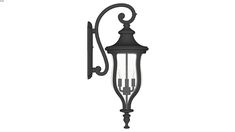 an outdoor light fixture with three lights on each side and a long arm that is attached to