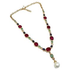 Bochic "Capri” Ruby, Sapphire, Emerald Necklace Set in 18K Gold & Silver Emerald - 5 Carats Ruby - 42 Carats Blue Sapphires - 11 Carats White Topaz - 4 Carats White south sea pearl The Bochic "Capri" Opal & Multi Fancy Gems Necklace is Set in 18K Gold & Silver is a stunning piece of jewelry designed for versatility and elegance. It features natural gems cabochons weighing 36 carats, showcasing pink, blue, and cream tones. The Necklace also includes natural multi-color fancy sapphires, totaling 9 Emerald And Ruby Necklace, Luxury Rondelle Emerald Necklace, Ruby Necklace For Party, Fine Jewelry, Ruby Emerald Sapphire Necklace, Elegant Ruby Necklace With Hand-set Stones, Emerald Necklace Set, Gems Necklace, South Sea Pearl Necklace, Fancy Sapphire