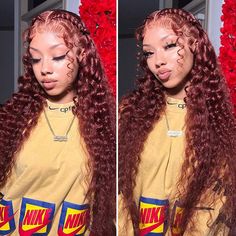 Allove Reddish Brown 33# Color Human Hair Water Wave 13x4 Lace Front Wigs Pre-Plucked Colored Wigs Water Wave Hair, Hair Water, Textured Curly Hair, Hair Care Oil, Wigs Hair, Best Wigs, Colored Wigs, Auburn Hair, Wave Hair